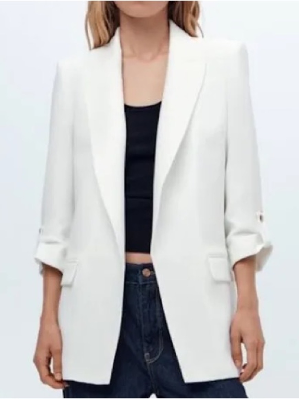 Zara White Structured Tailored long Blazer - size xs